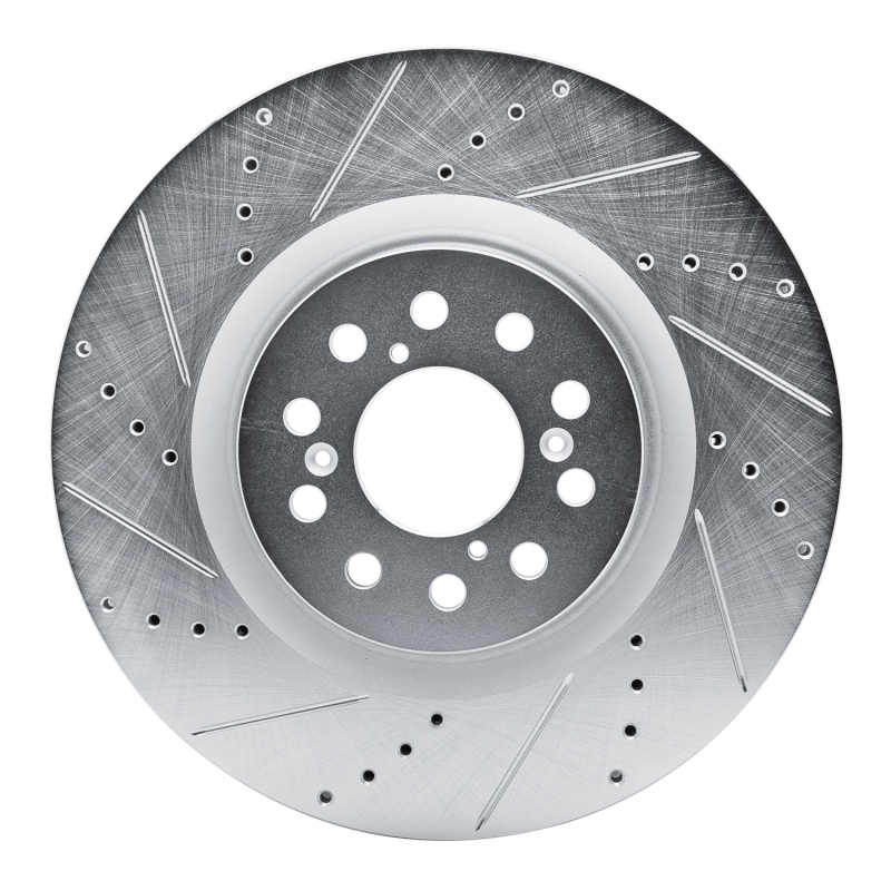Acura Integra Brake Rotor (1) - Front Left - R1 Concepts - Drilled & Slotted - Silver - `17-`25